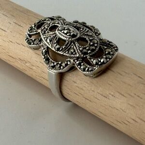925 Silver Art Deco Marcasite Ring